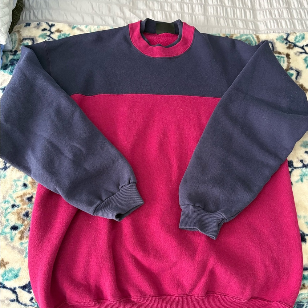Hanes Vintage Pink and Blue Crewneck Sweater Sporty Colorblock Design